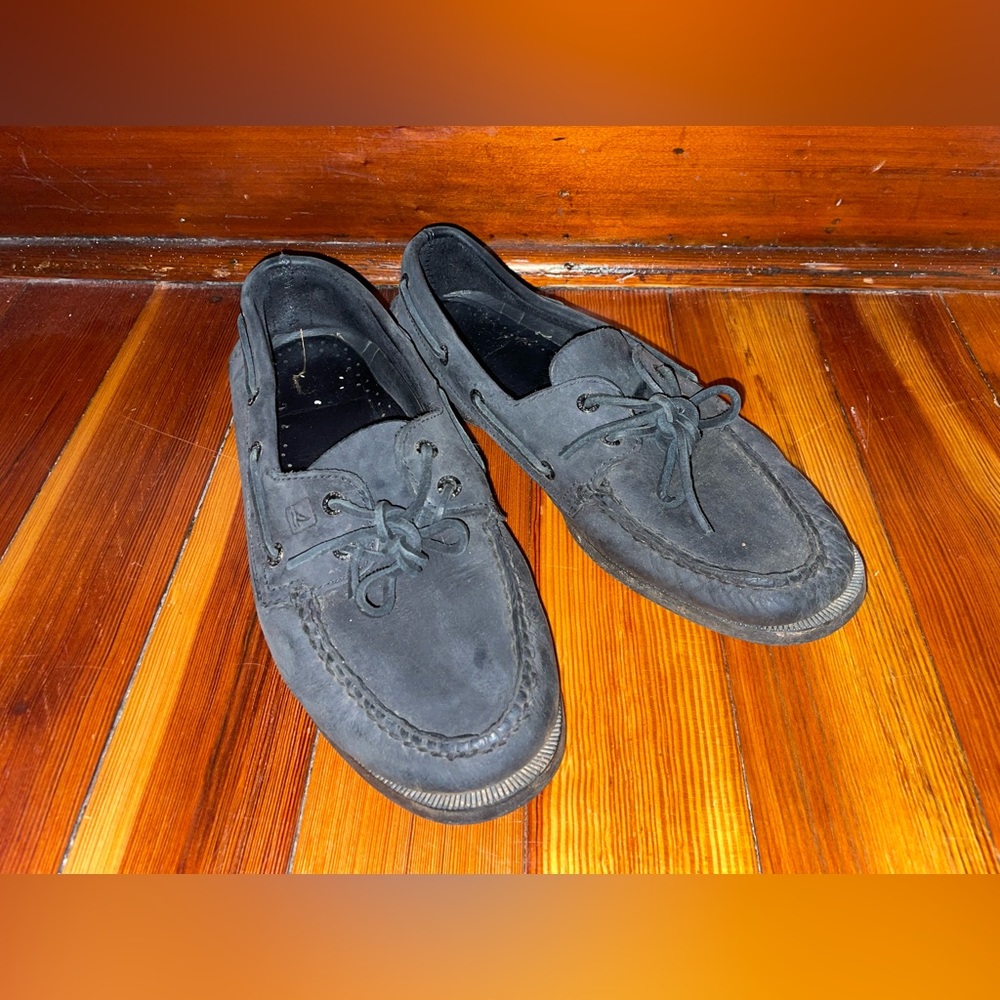 Sperry Top Sider Boat Shoes Mens All Black Leather Size 9.5